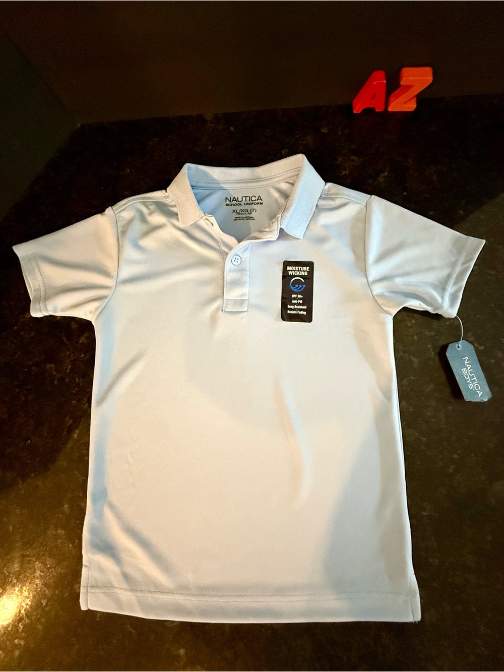 NWT Nautica Moisture Wicking Polo Shirt School Uniform UPF 50 Size 7 Regular